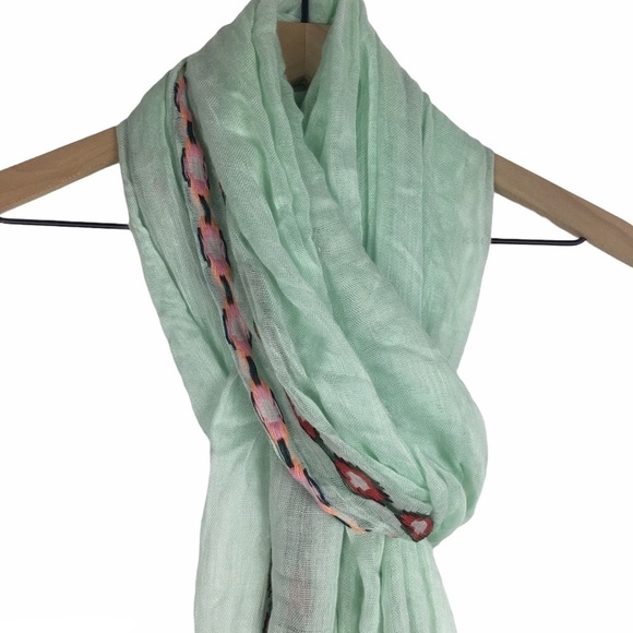 AMERICAN EAGLE Scarf Infinity Dots Neon Southwestern Embroidered Fringe Tassel - Picture 13 of 16